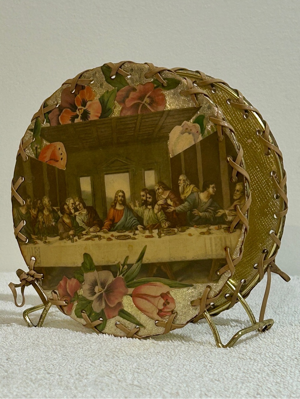 Vtg Artisan Handcrafted Napkin Holder Decoupage Meal Prayers The Last Supper